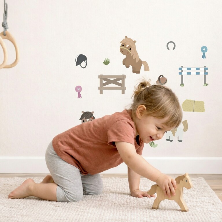 Flicka som dekorerar med hästar-wallstickers
