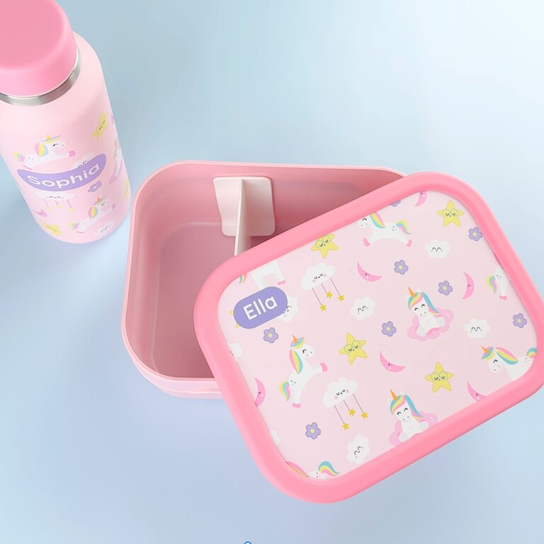 Öppen matlåda med enhörningsdesign