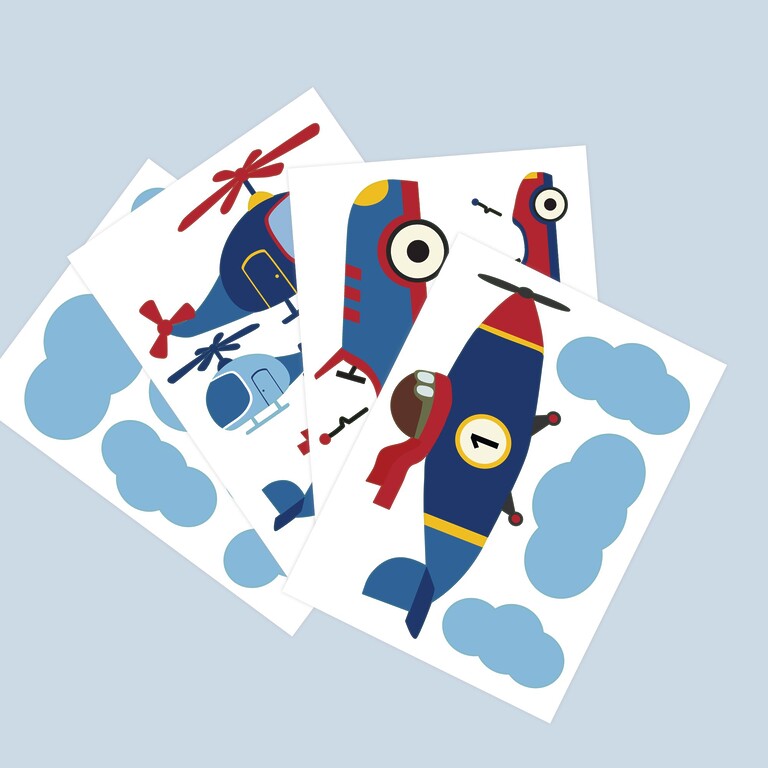 Retro fordon wallstickers med flygplan och bilar